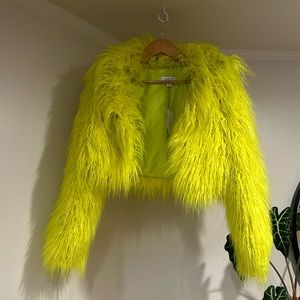 Fun Neon Green Shaggy Fur Cropped Jacket NWT
